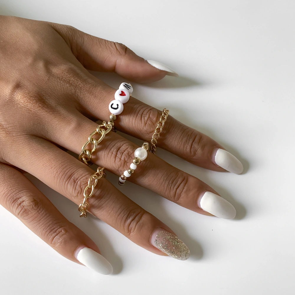 Creative Chain Hollow Rice Bead Set Ring