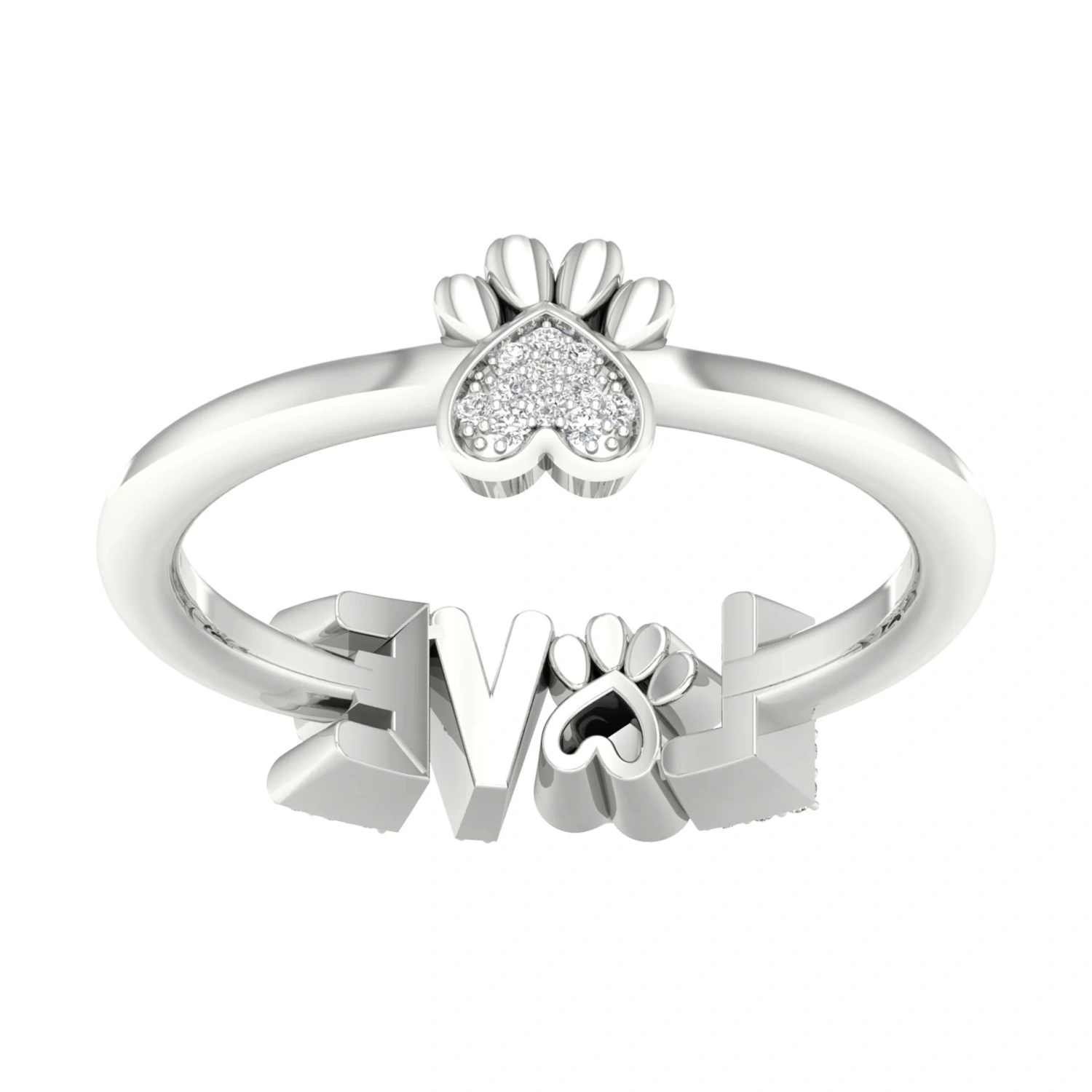 Fashion Cat's Claw Two-tone LOVE Ring With Diamonds