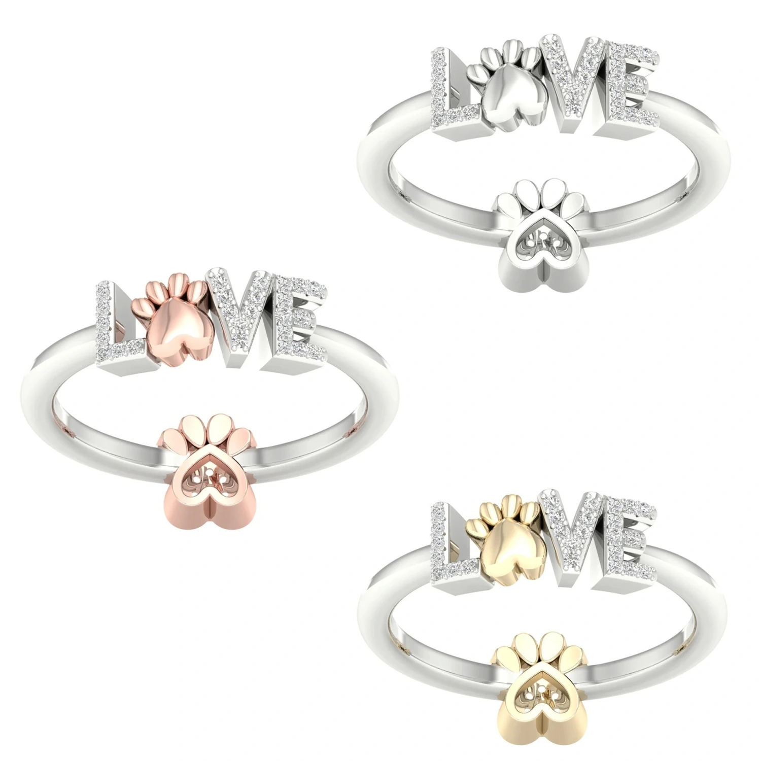 Fashion Cat's Claw Two-tone LOVE Ring With Diamonds