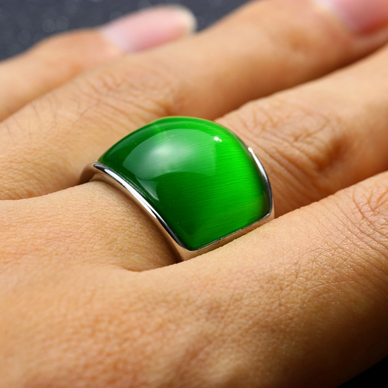 Stainless Steel Green Synthetic Opal Vintage Ring