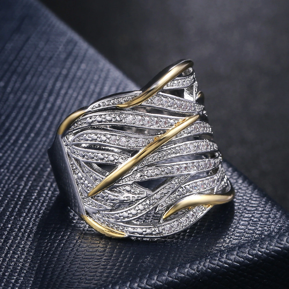 New Burst Of Full Diamond Zircon Winding Multi-layer Gold Two-tone Ring