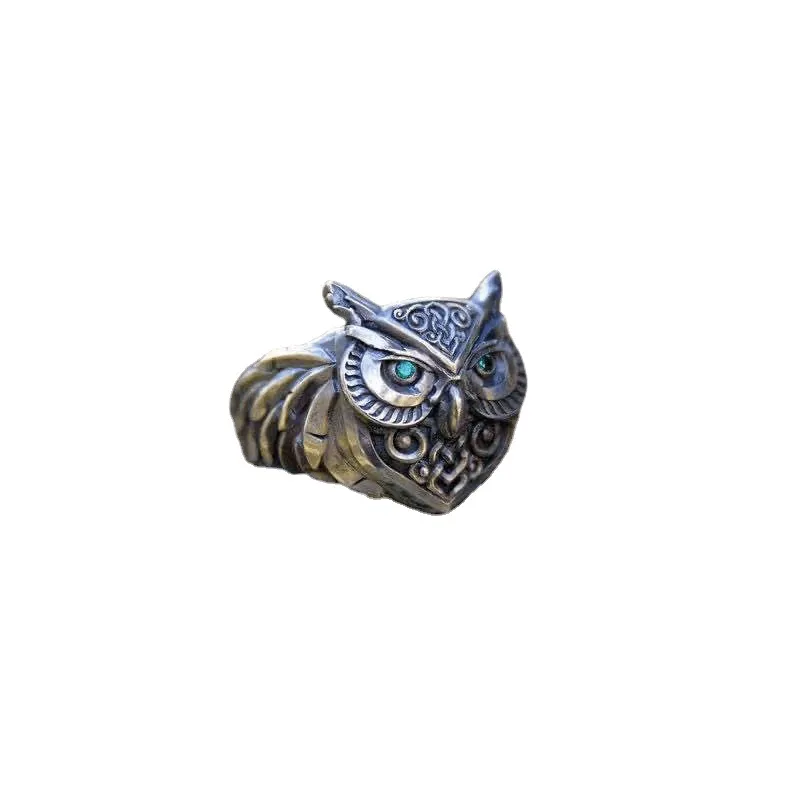Net Red Vintage Animal Owl Ring Hip Hop Carved Pattern Alloy Ring