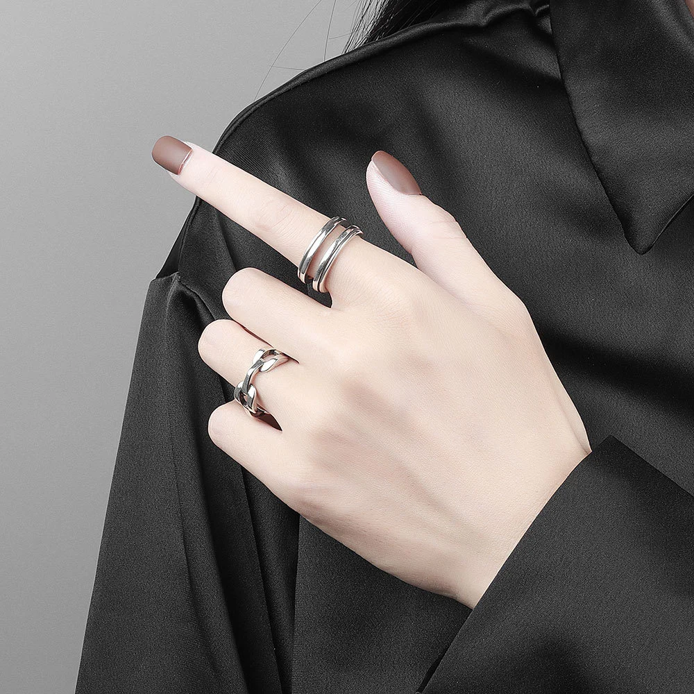 Metal Wind Thick Chain Ring Retro Personality Hollow