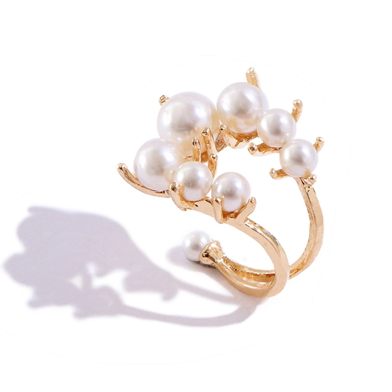 European And American Style Niche Design Exaggerated Imitation Pearl Semi-open Ring