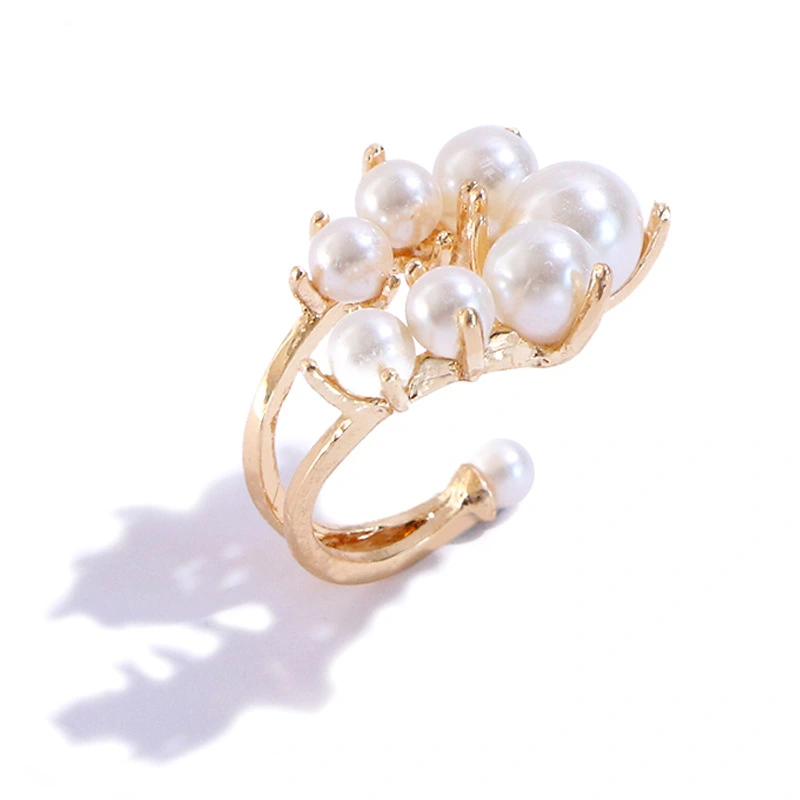 European And American Style Niche Design Exaggerated Imitation Pearl Semi-open Ring