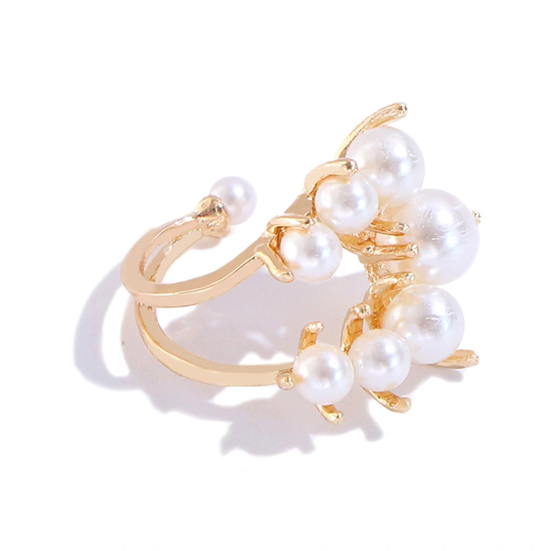 European And American Style Niche Design Exaggerated Imitation Pearl Semi-open Ring