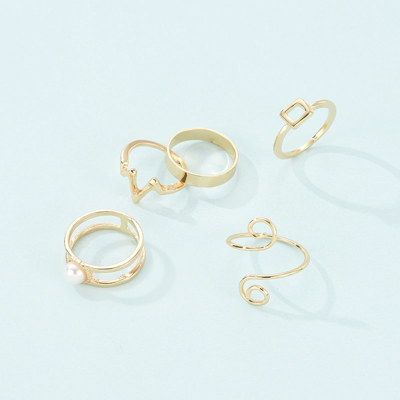 European And American Fashion ECG Geometry Ring Set