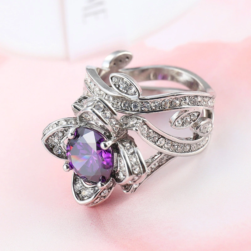 Jewelry AliExpress Rose Flower Jewelry Zircon Ring Female