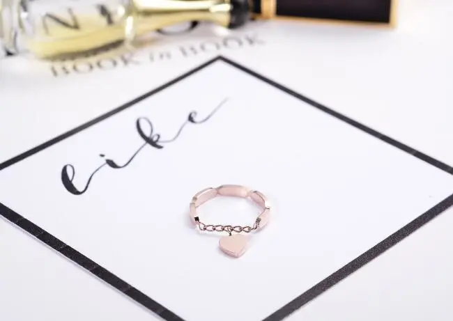 Fashion Titanium Steel Plated Rose Gold Peach Heart Love Ring