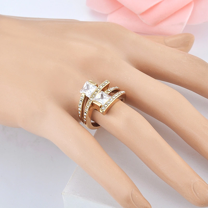 Alloy Gold-plated Fashion Geometric Zircon Diamond Ring