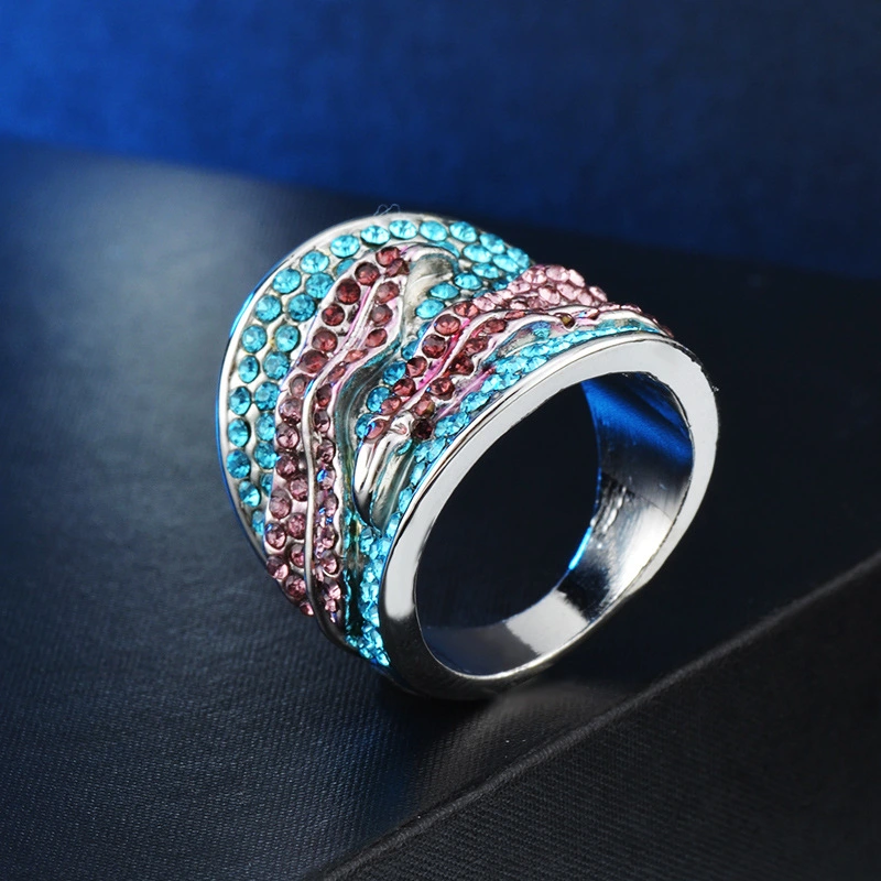 Fashion Diamond Colored Leaf Couple Ring