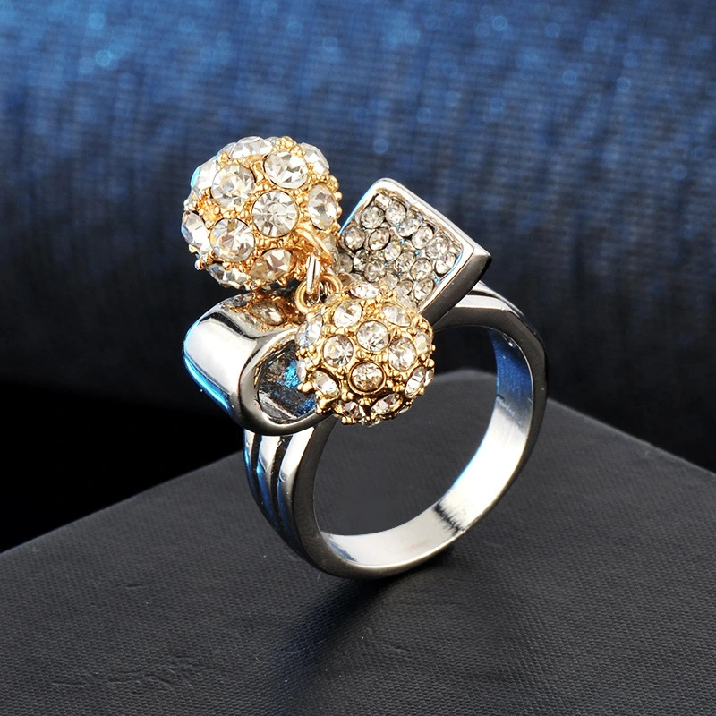 Fashion And Creative Two-color Diamond-studded Double Ball Ring Ring