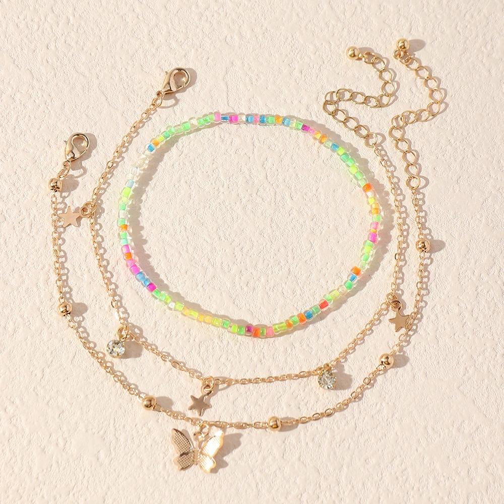 European And American Fashion Beaded Candy Color Rice Bead Anklet