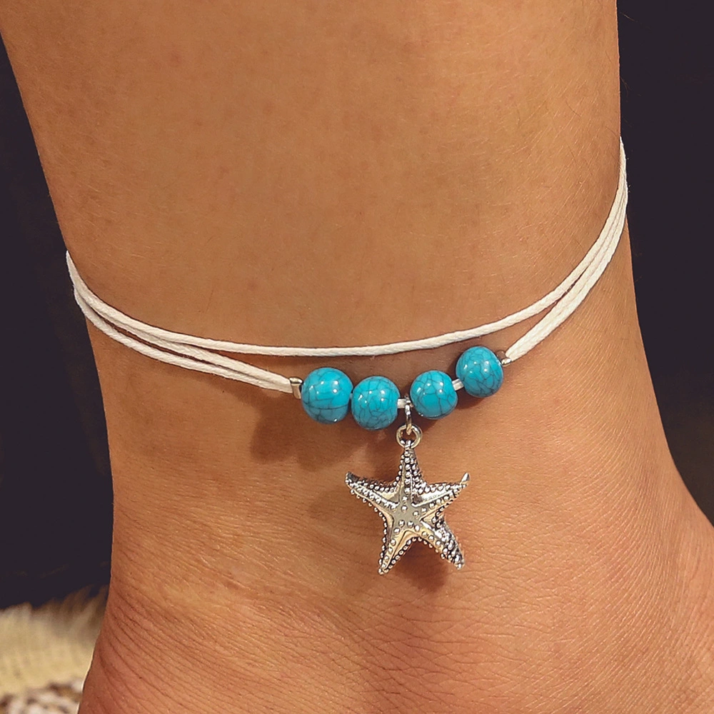 Summer Fashion Creative Multi-layer Hand-woven Beaded Pendant Starfish Beach Anklet