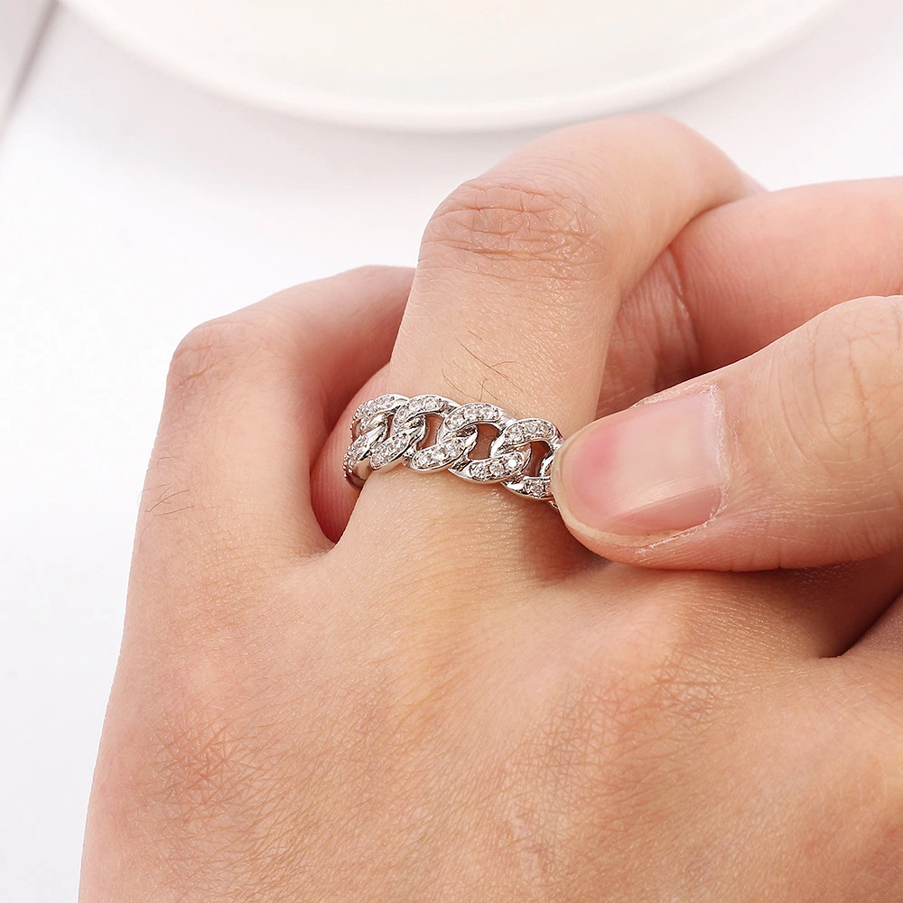 Fashion Hip Hop Zircon Cuban Chain Ring 8mm Full Inlaid Zircon