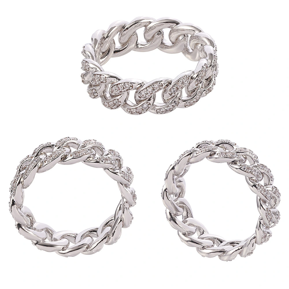 Fashion Hip Hop Zircon Cuban Chain Ring 8mm Full Inlaid Zircon
