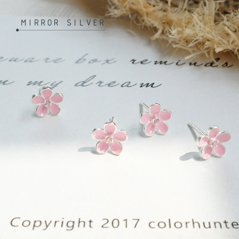 Flower Peach Blossom Diamond S925 Sterling Silver Stud