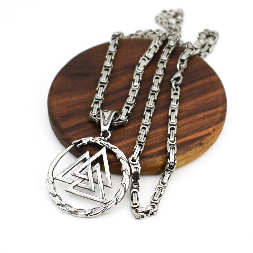 Men Stainless Steel Viking Valknut Amulet Dragon Pendant Necklace