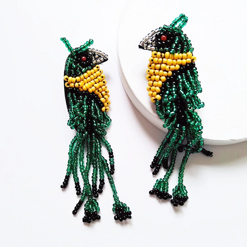 Cross-border European And American Fashion Creative Tassel Bird Earrings Female New Beaded