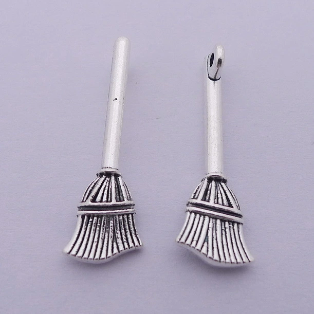 Ancient Silver 200 Pcs Pack Alloy Broom Jewelry