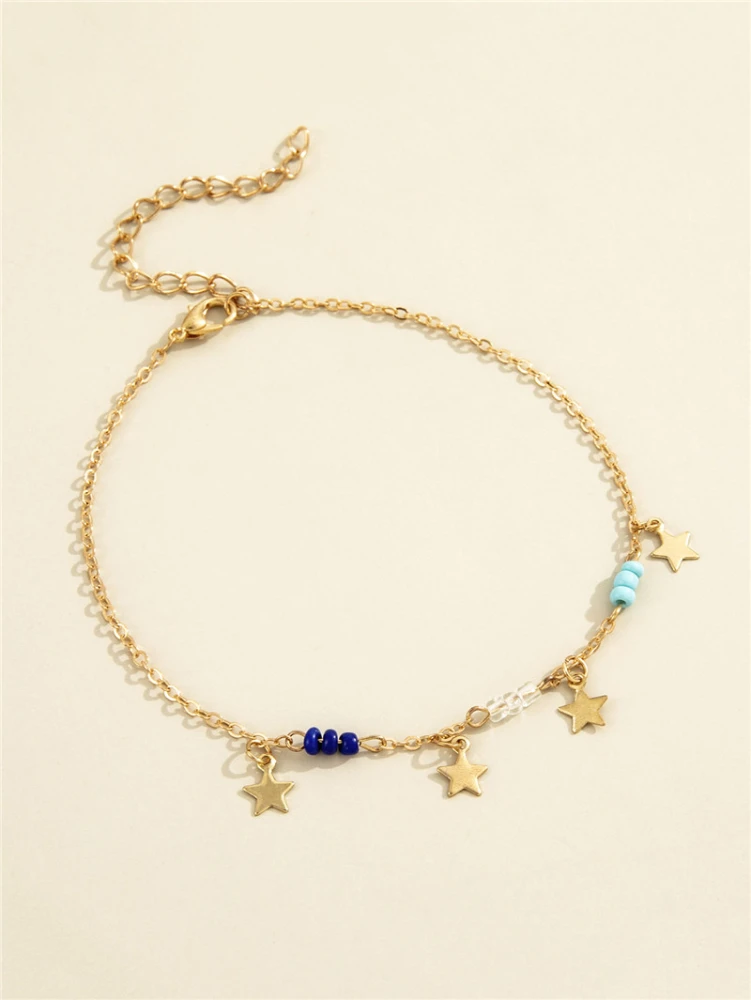 Fashion Personality Color Rice Bead Five-pointed Star Pendant Chain Simple Anklet