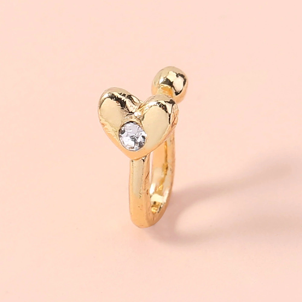 Personality Wind Love Piercing Heart-shaped False Nose Ring With Diamonds