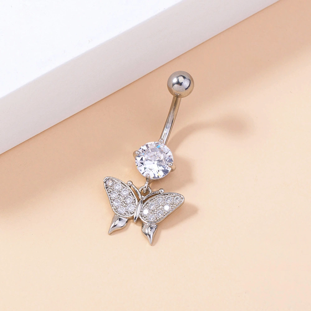 Simple Niche Micro-inlaid Butterfly Belly Button Zircon