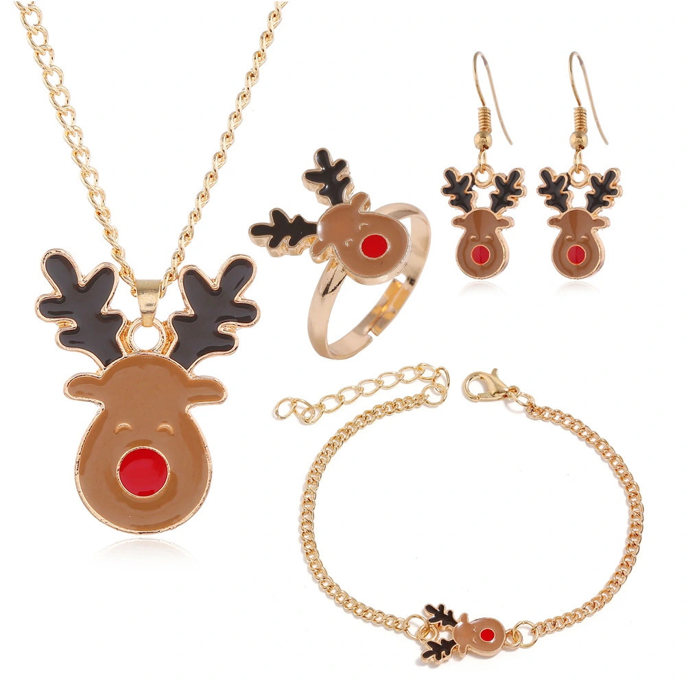 Christmas Dripping Old Man Elk Bell Earrings Necklace Bracelet Multi-Piece Set