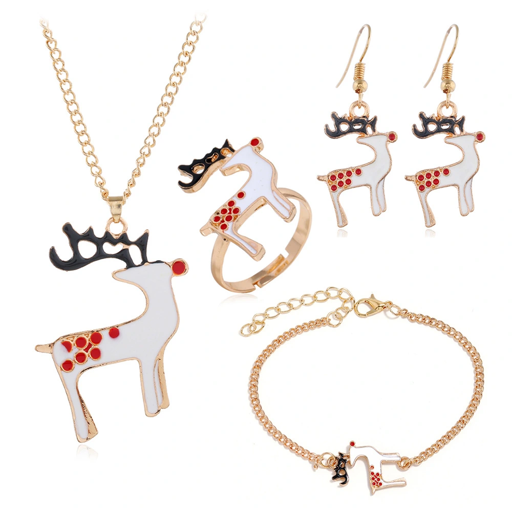 Christmas Dripping Old Man Elk Bell Earrings Necklace Bracelet Multi-Piece Set