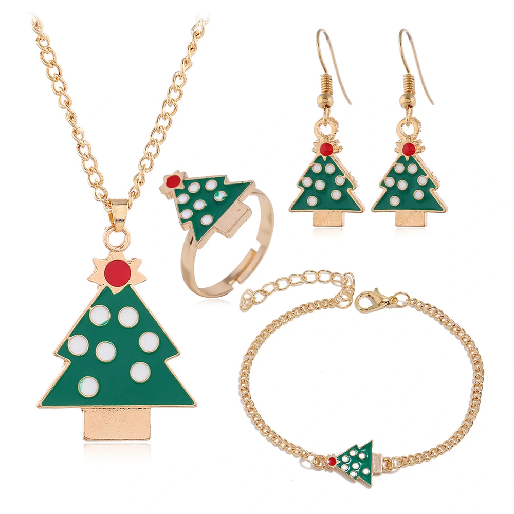 Christmas Dripping Old Man Elk Bell Earrings Necklace Bracelet Multi-Piece Set