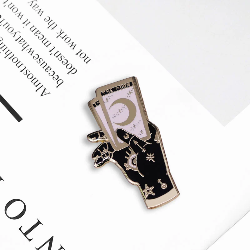 Mysterious Hand Brooch Moon Tarot Badge