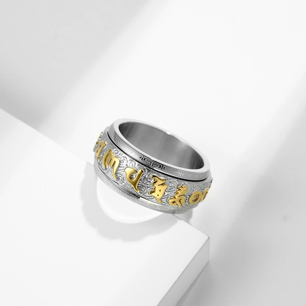 Mantra Ring Huiwen Guochao Buddhist Stainless Steel Jewelry