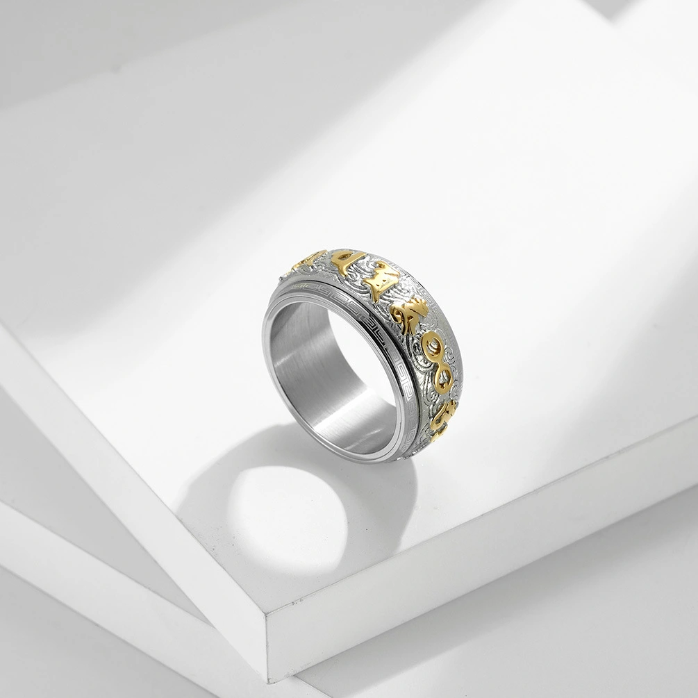 Mantra Ring Huiwen Guochao Buddhist Stainless Steel Jewelry
