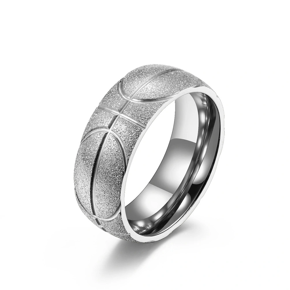 Accessories Stainless Steel Carved Basketball Frosted Ring