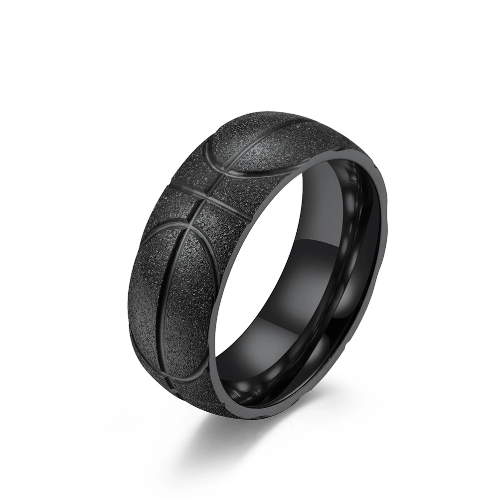 Accessories Stainless Steel Carved Basketball Frosted Ring