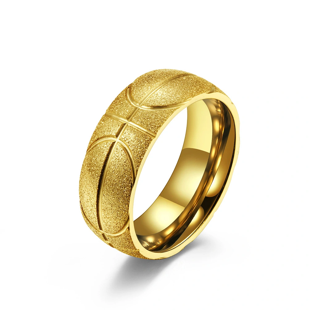 Accessories Stainless Steel Carved Basketball Frosted Ring