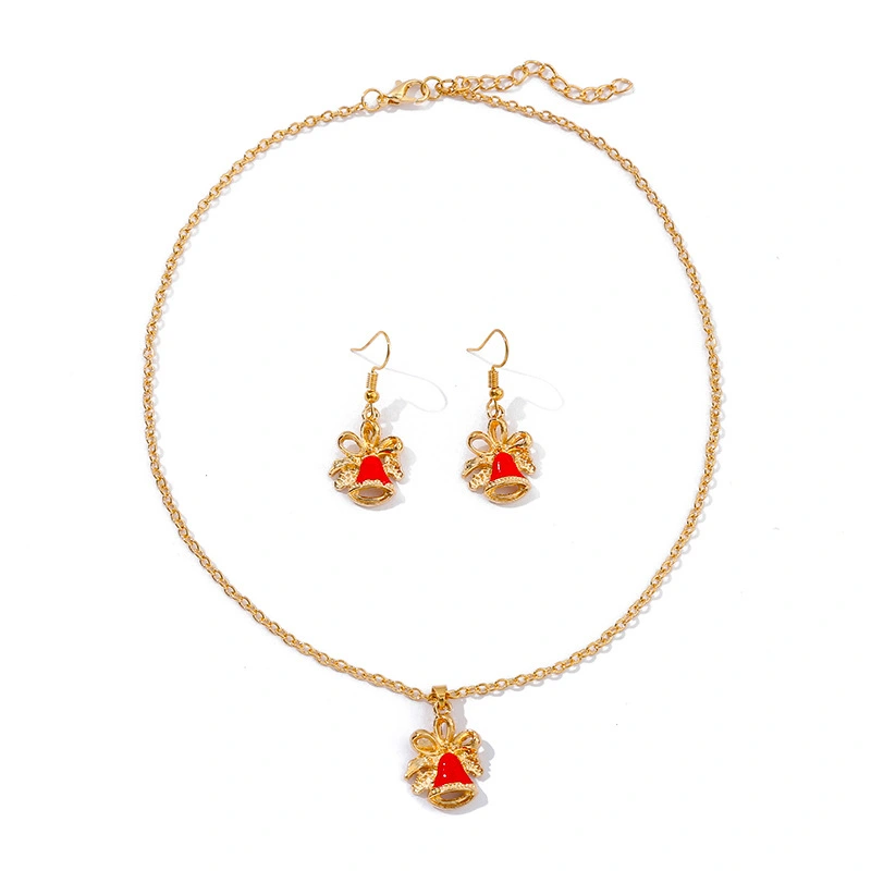 Christmas Bell Pendant Necklace Earrings 2-Piece Set