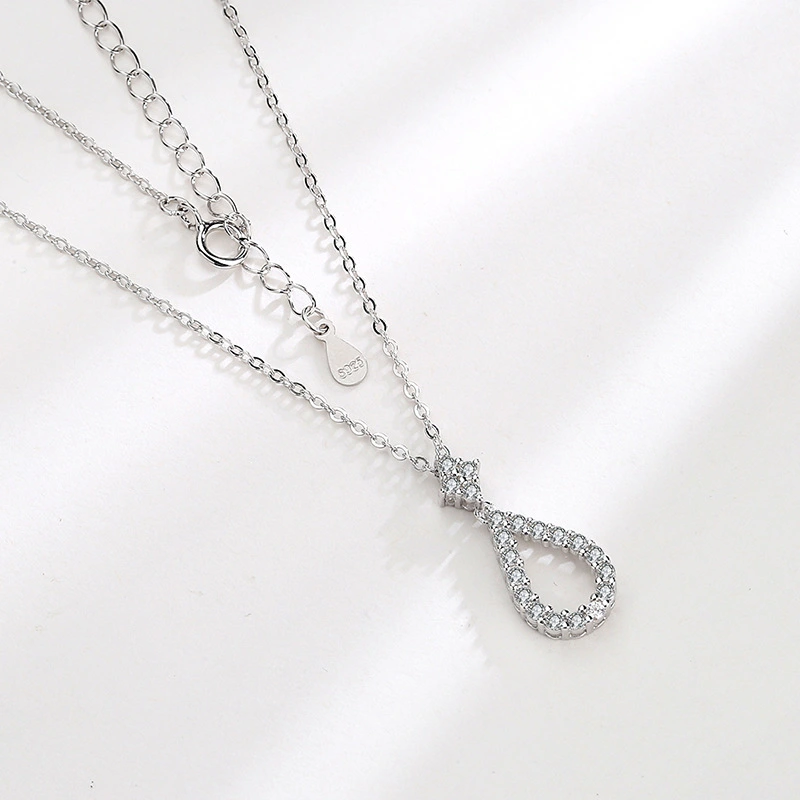 Sterling Silver Pendant Necklace Female Hollow Diamond-set Simple Personality Clavicle Chain