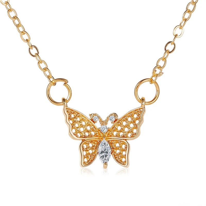 European And American Zircon Butterfly Pendant Necklace Simple Temperament Clavicle Chain