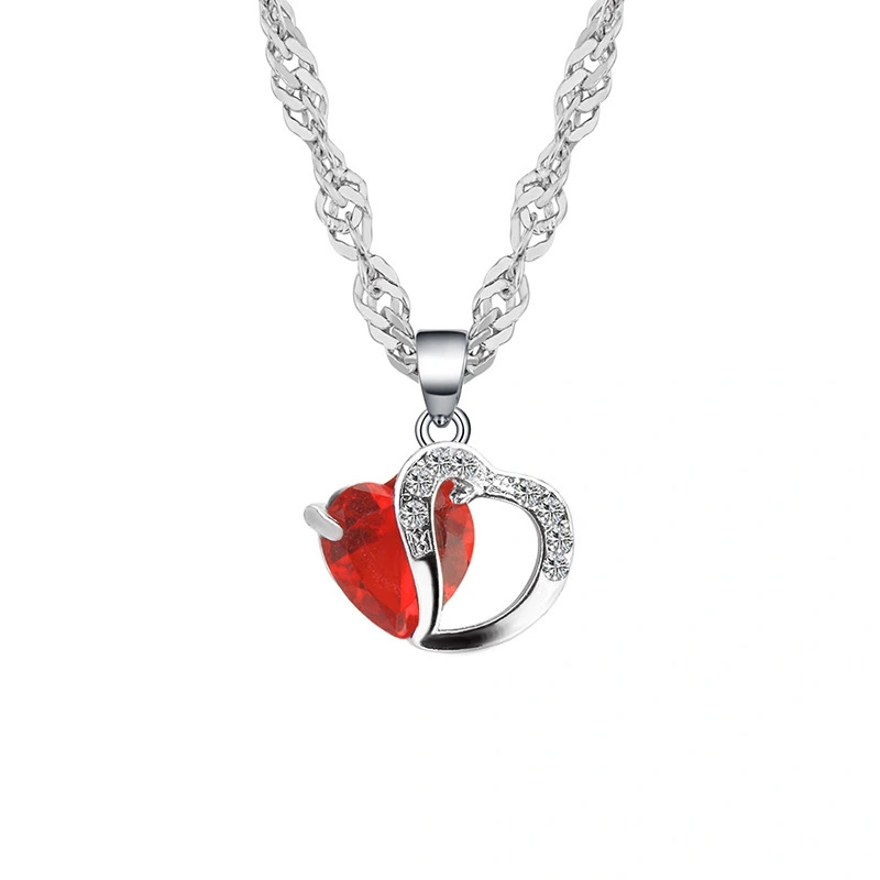 Korean Style Peach Heart-shaped Zircon Crystal Necklace Clavicle Chain