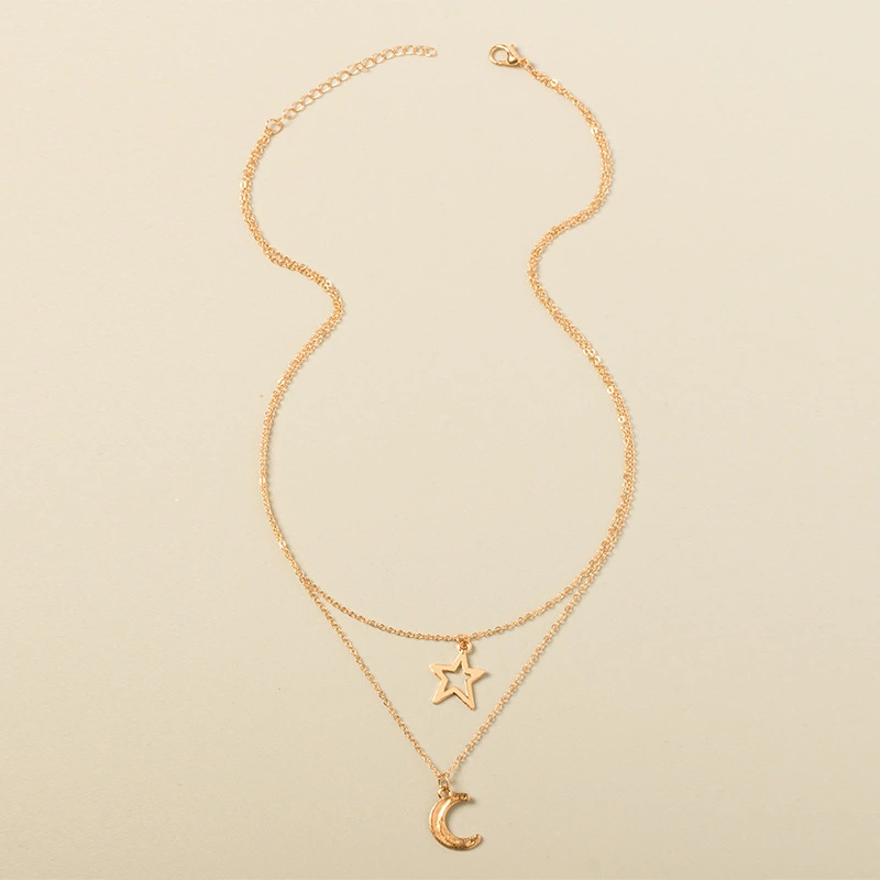 Personalized Fashion Five-pointed Star Moon Pendant Multilayer Necklace