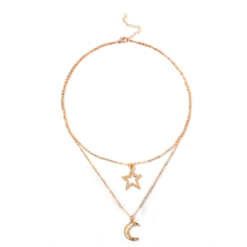 Personalized Fashion Five-pointed Star Moon Pendant Multilayer Necklace