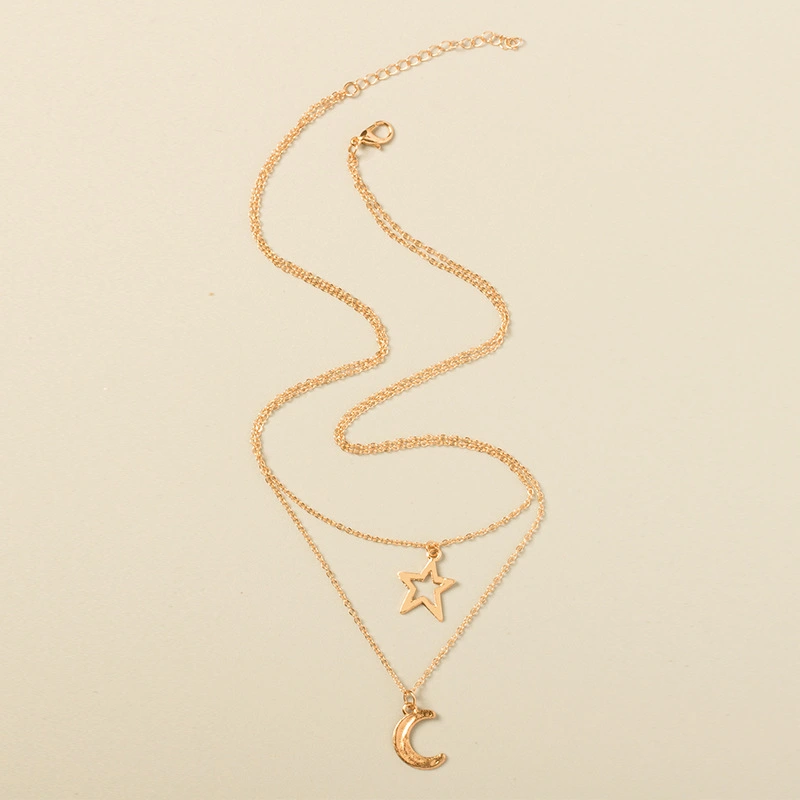 Personalized Fashion Five-pointed Star Moon Pendant Multilayer Necklace