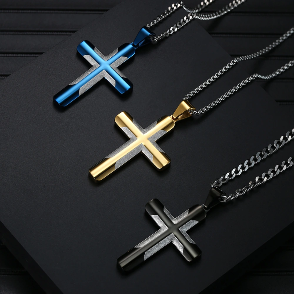 New Men's Curved Simple Pendant Hip Hop Cross Necklace