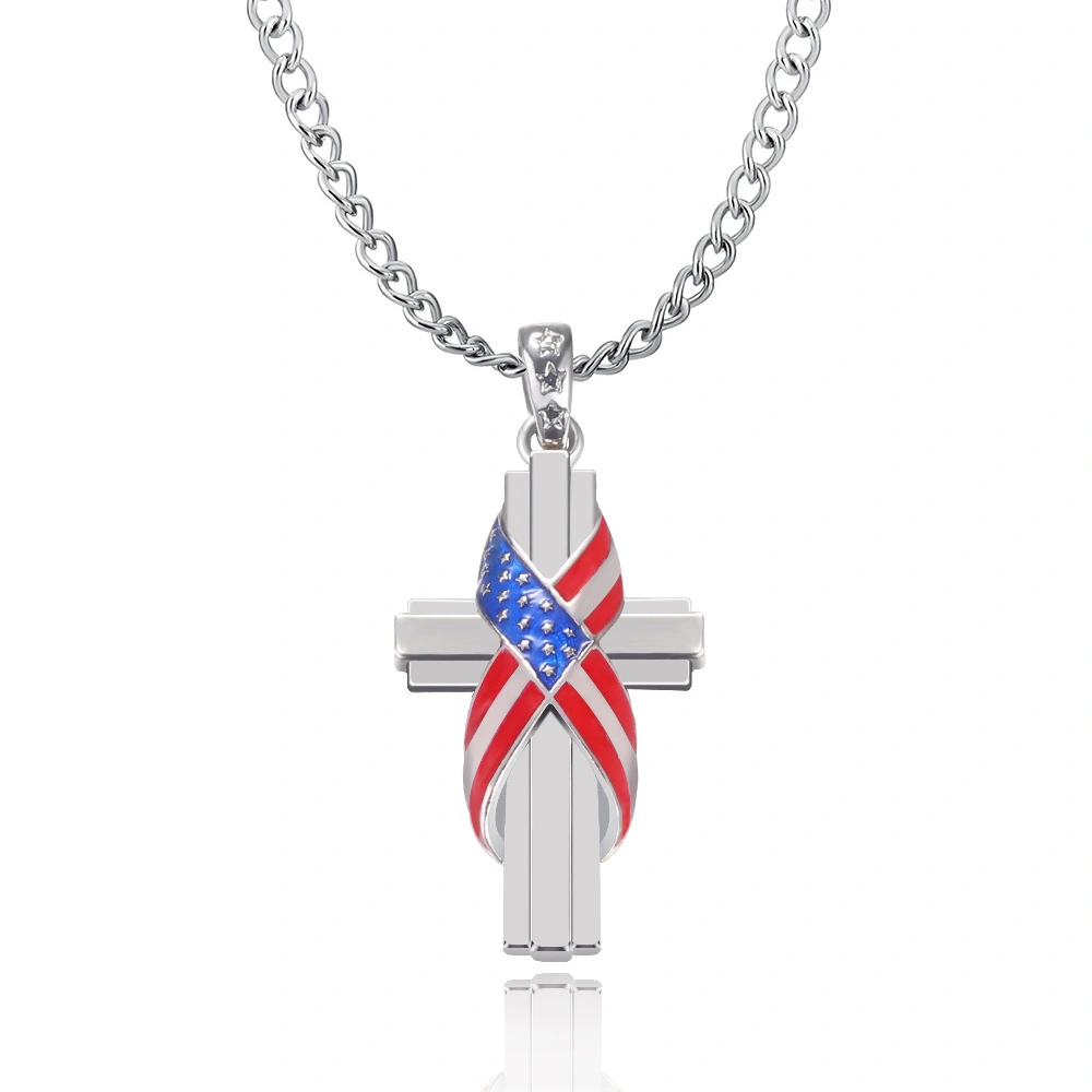 European And American Creative American Style Flag Cross Pendant Men's Necklace