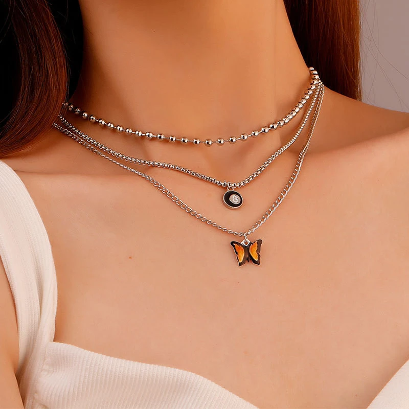 Vintage Metal Black No. 8 Butterfly Clavicle Chain