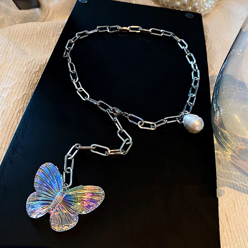 Butterfly Titanium Steel Necklace Necklace Pearl Clavicle Chain