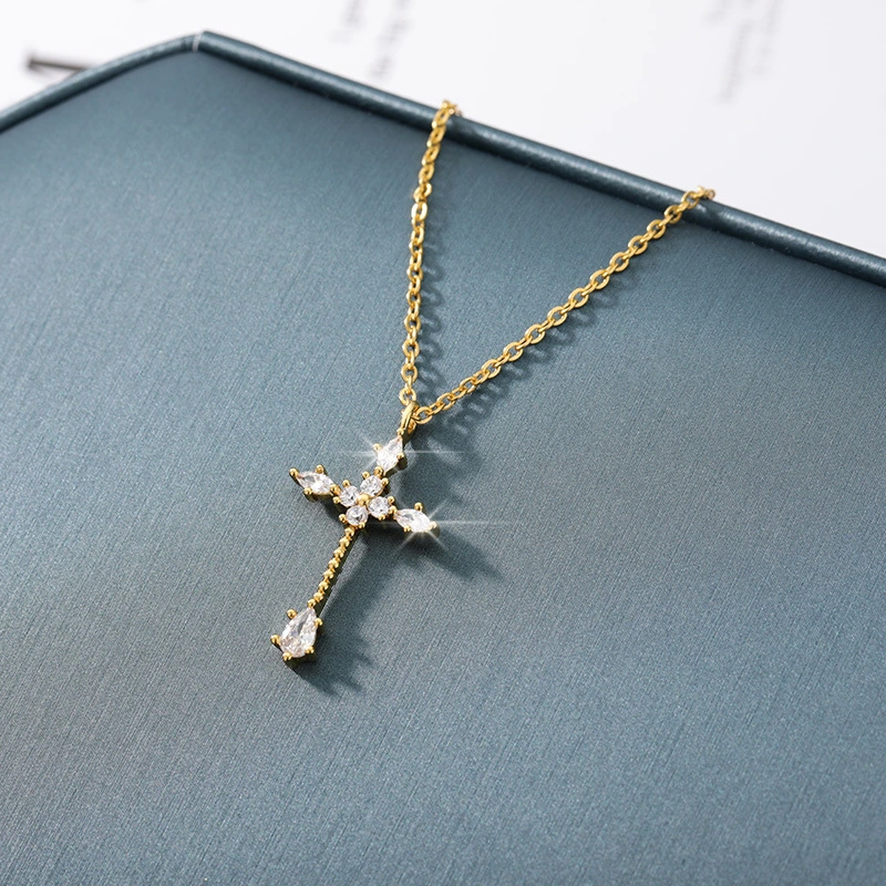 Copper And Zircon Cross Necklace