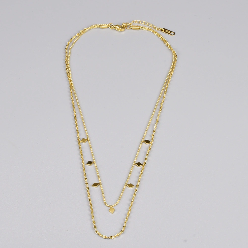 Multi-rhombus Sequins Double-layer Round Bead Petal Clavicle Chain