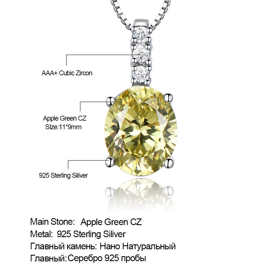 Sterling Silver Vintage Oval Apple Green Zircon Pendant Necklace